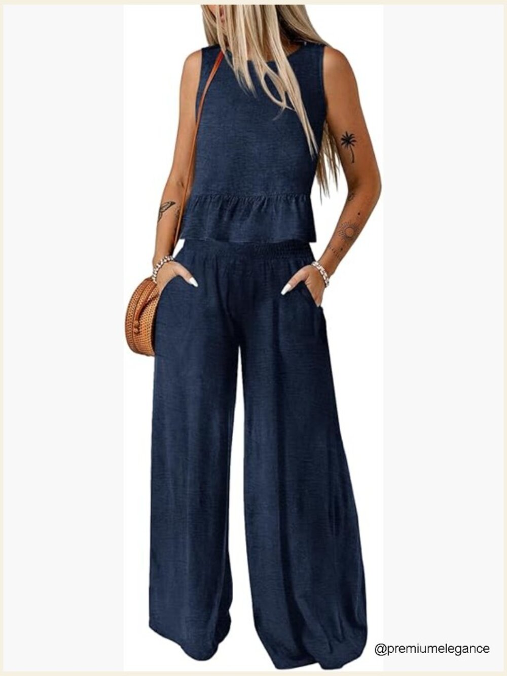 Sleeveless Tank Top Wide Leg Pants Sets 2 Piece Outfits